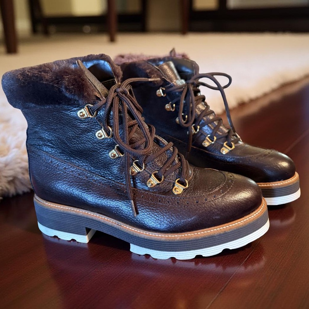 Valentina NWOT Sz 8.5 Stylish Dark Brown Leather Lace Up Boots (SH034)